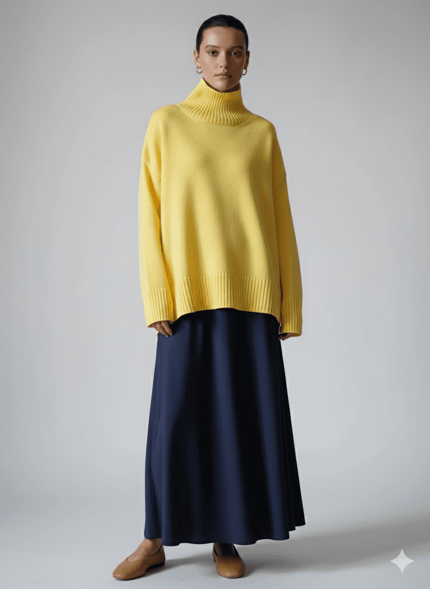 Pull jaune col roulé oversize - image 1