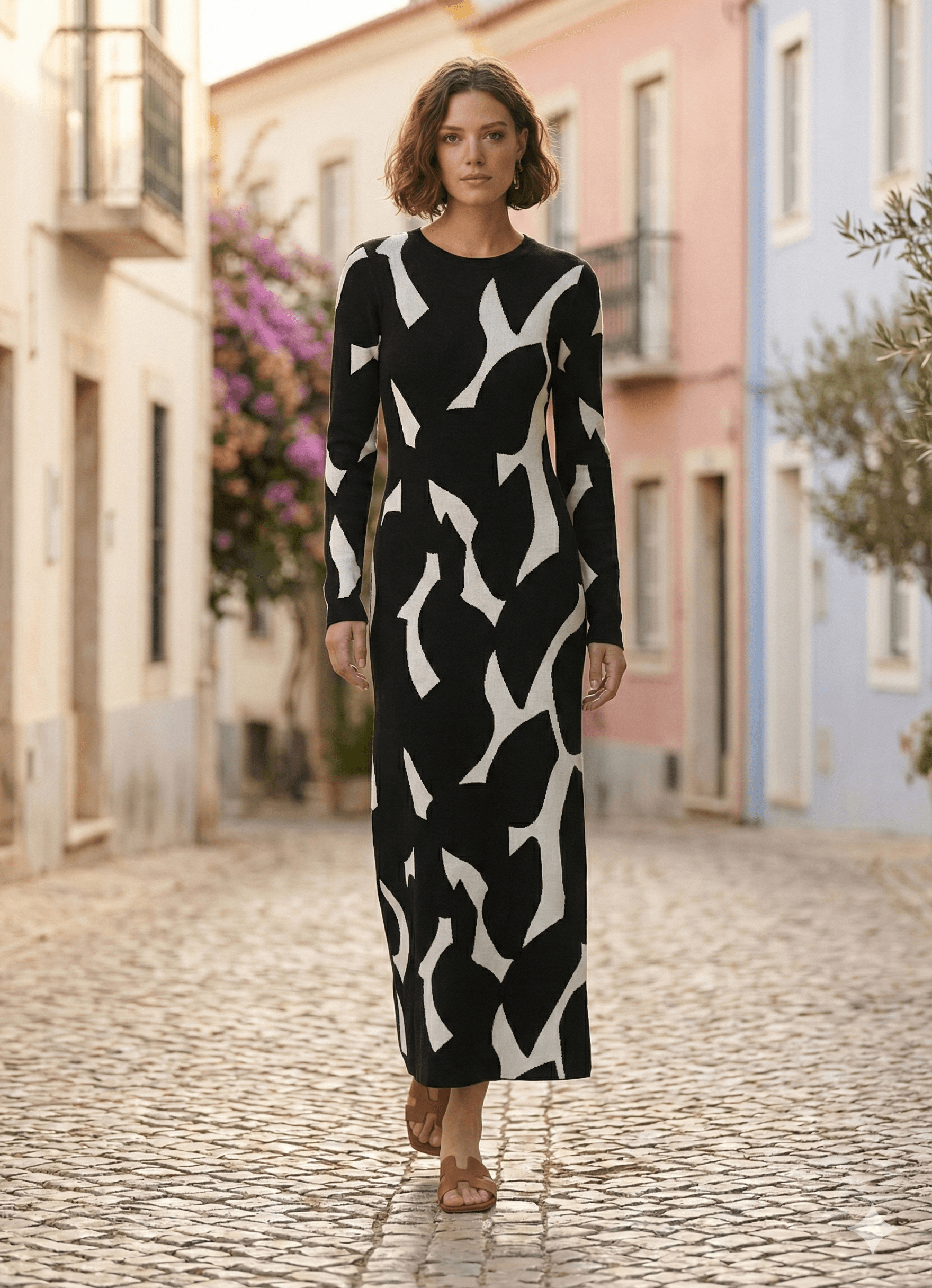 Robe Longue pull imprimé Noir & Blanc Tsniout - image 1