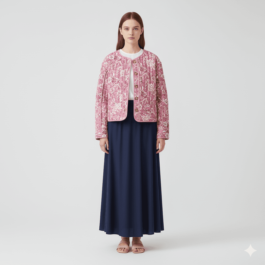 Veste matelassée fleurie rose - image 1