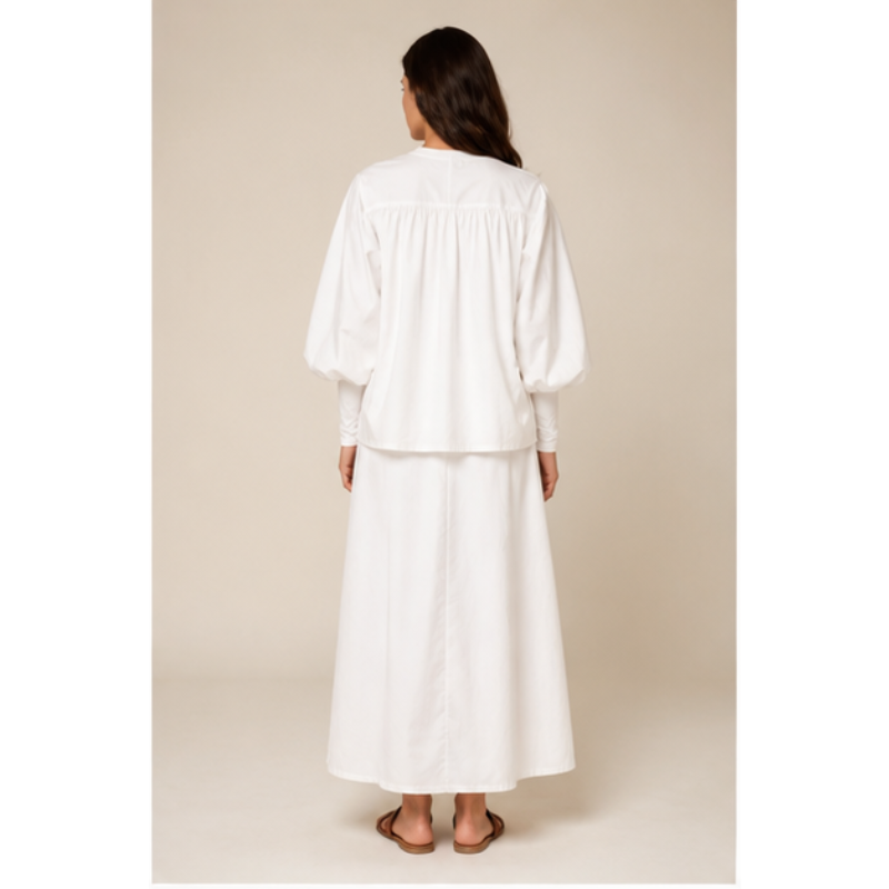 Top blanc bouffant à encolure fermée Tsniout — vue 2 — Tissu léger légèrement texturé
