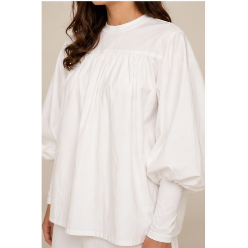 Top blanc bouffant à encolure fermée Tsniout — vue 4 — Tissu léger légèrement texturé