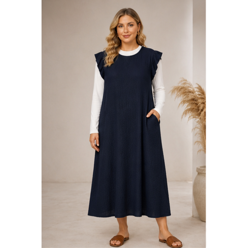 Robe longue marine à coupe fluide Tsniout — Tissu extensible fluide et confortable