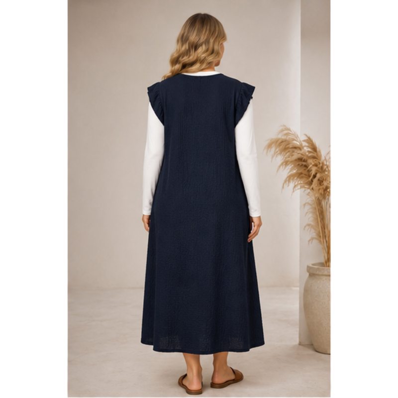 Robe longue marine à coupe fluide Tsniout — vue 2 — Tissu extensible fluide et confortable