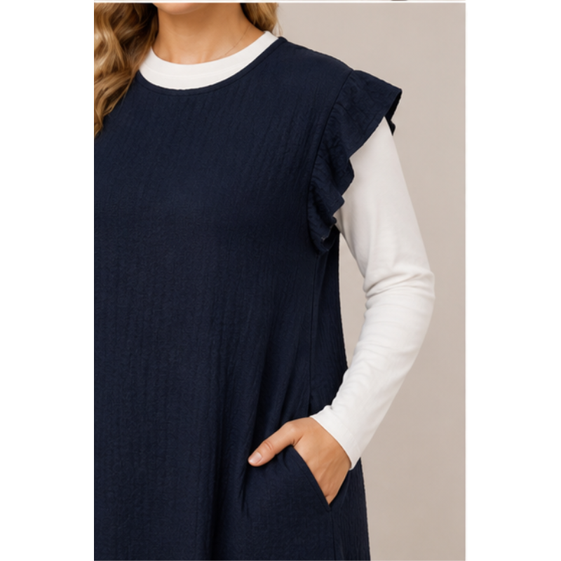 Robe longue marine à coupe fluide Tsniout — vue 4 — Tissu extensible fluide et confortable