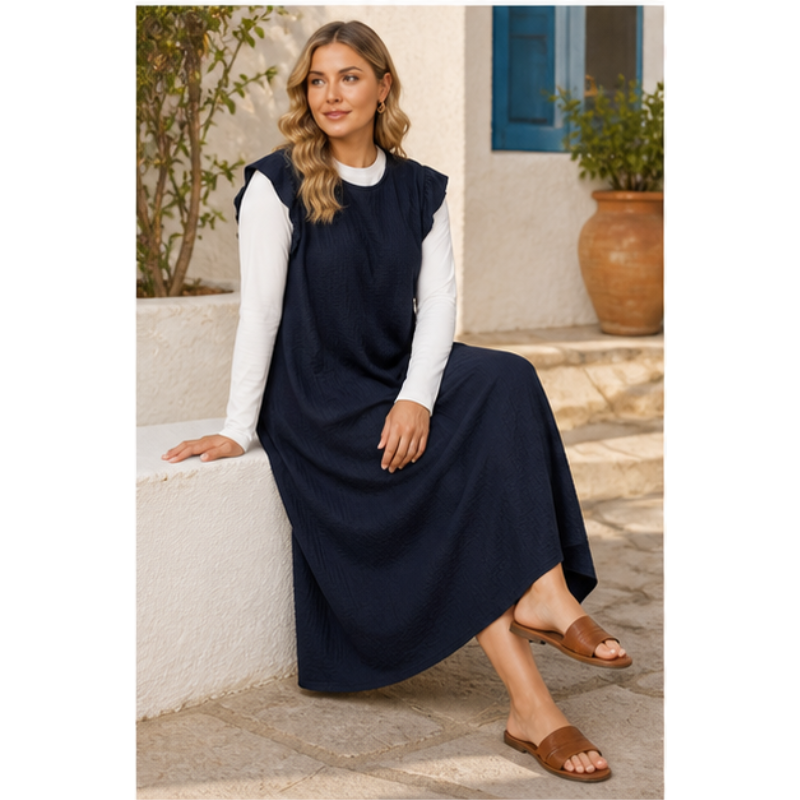 Robe longue marine à coupe fluide Tsniout — vue 5 — Tissu extensible fluide et confortable