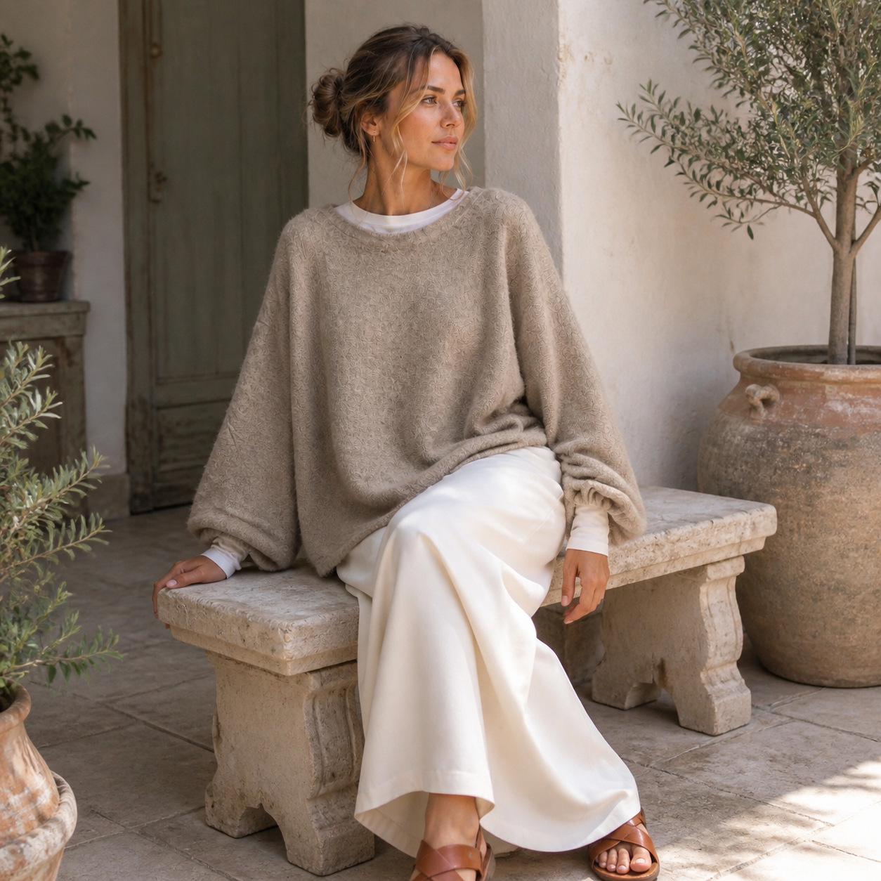 Pull beige en maille duveteuse Tsniout — vue 5 — Maille duveteuse beige, manches longues