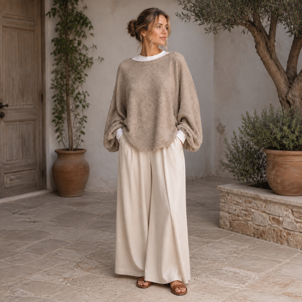 Pull beige en maille duveteuse Tsniout — vue 6 — Maille duveteuse beige, manches longues
