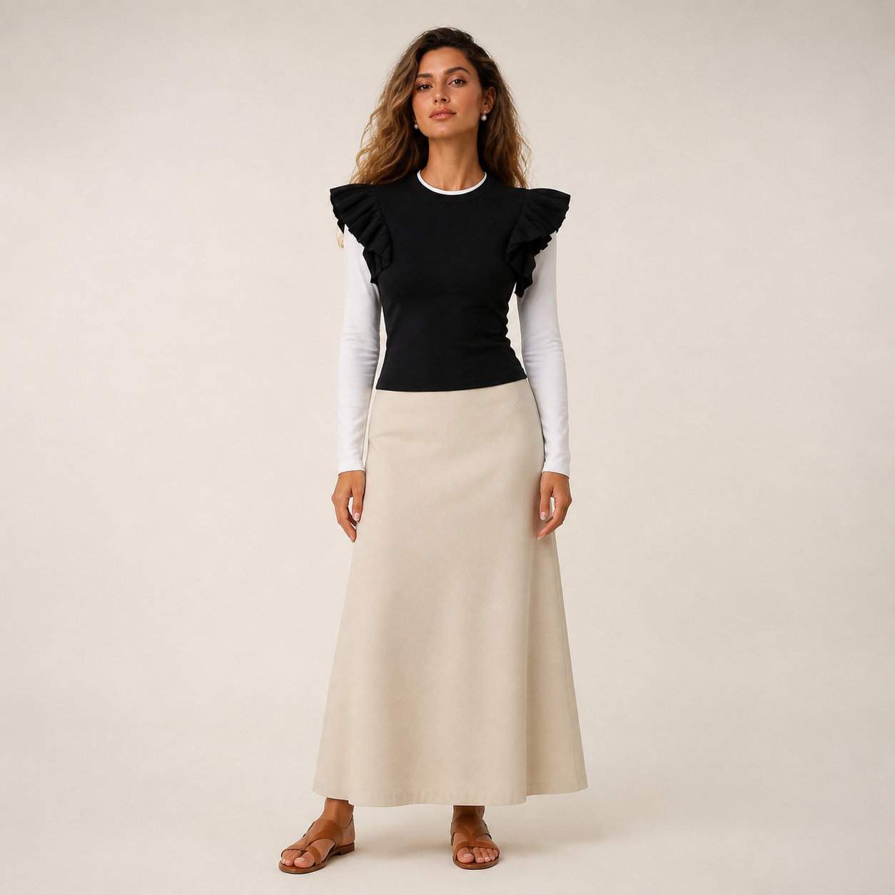 Top noir à volants plissés Tsniout — Polyester 100 %