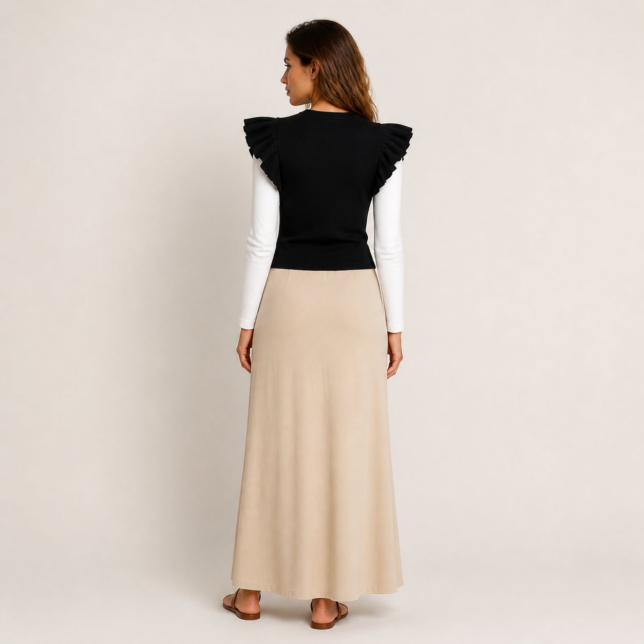 Top noir à volants plissés Tsniout — vue 2 — Polyester 100 %
