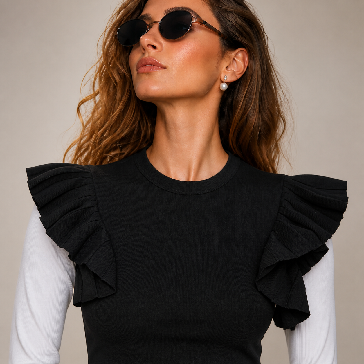 Top noir à volants plissés Tsniout — vue 4 — Polyester 100 %