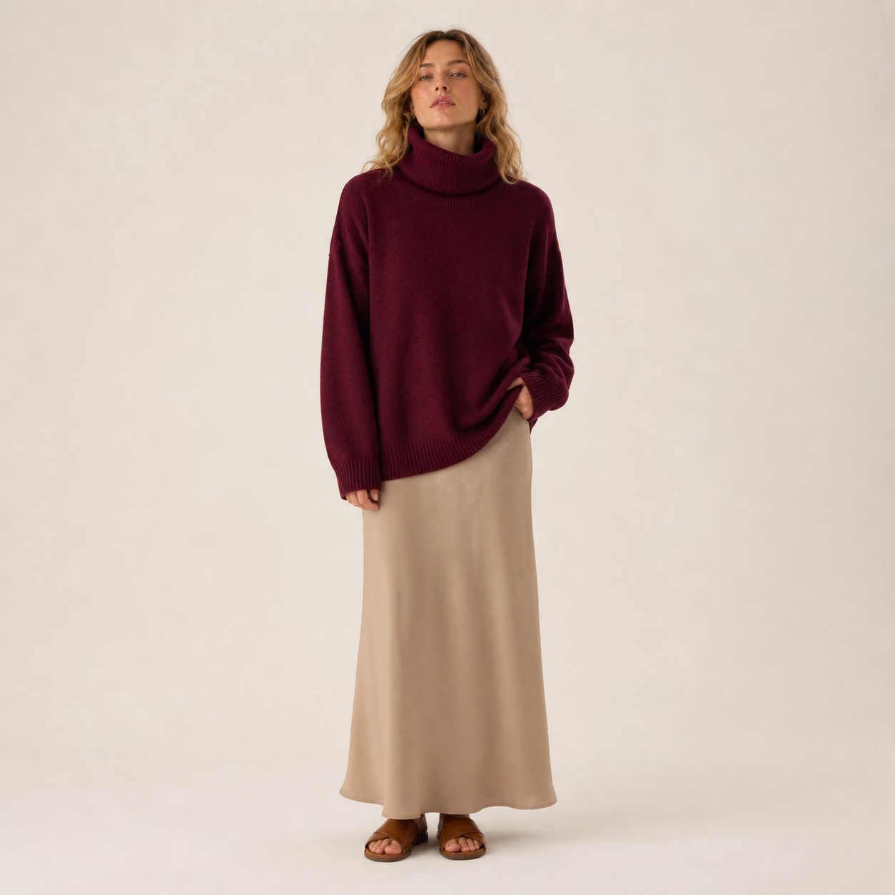 Pull bordeaux à col roulé en laine Tsniout — Laine 100 %