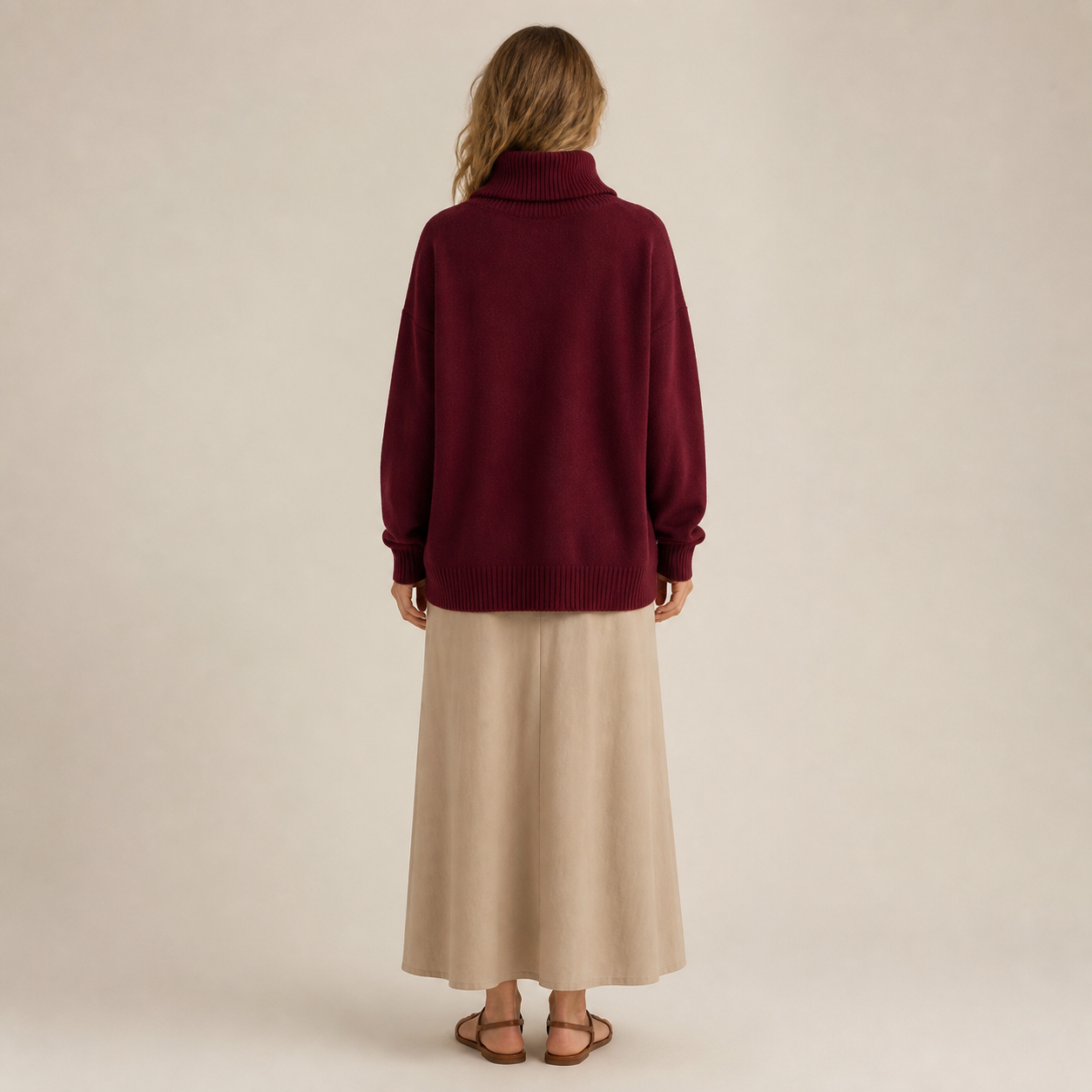 Pull bordeaux à col roulé en laine Tsniout — vue 2 — Laine 100 %