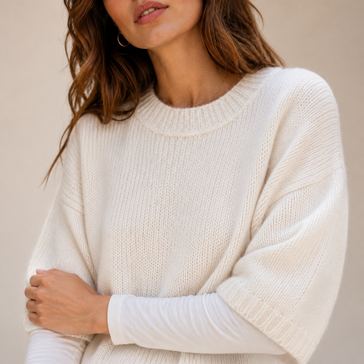 Pull écru en maille bébé alpaga Tsniout — vue 3 — Alpaga 30 %, acrylique 38 %, polyamide 32 %
