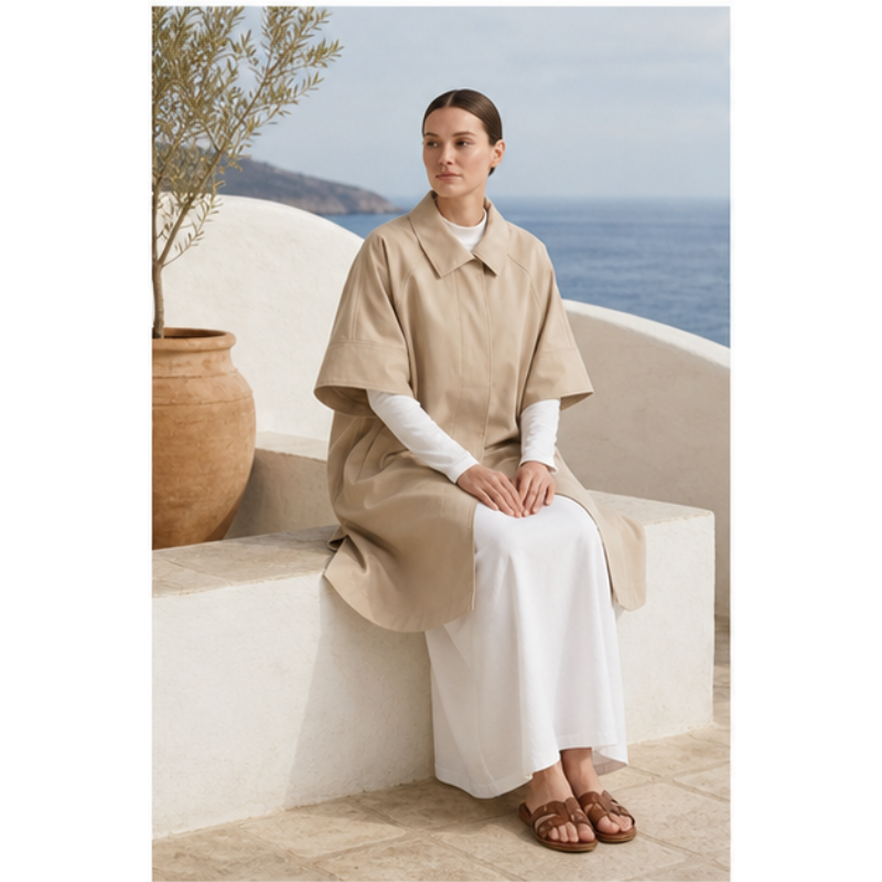 Trench-cape beige oversize Tsniout — vue 5 — 100 % polyester