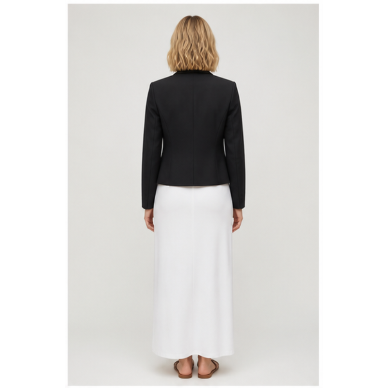 Blazer court noir Tsniout — vue 2 — Tissu souple noir, coupe tailleur
