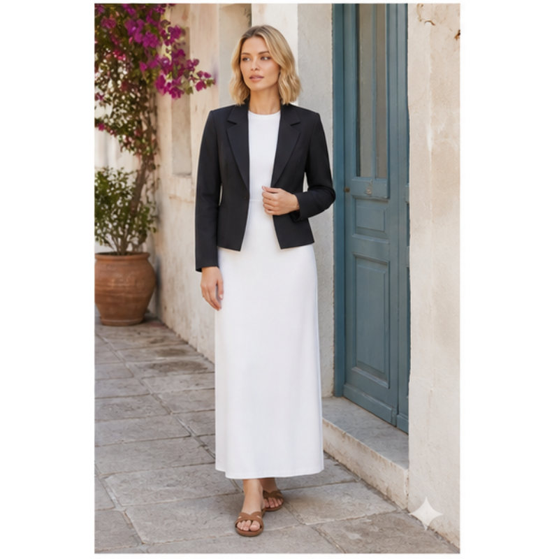 Blazer court noir Tsniout — vue 3 — Tissu souple noir, coupe tailleur