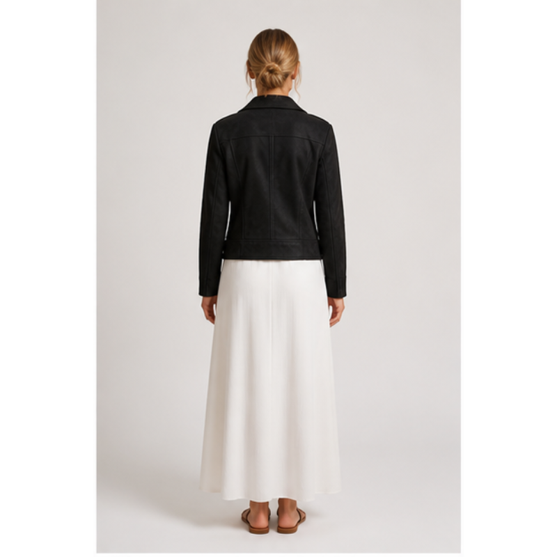 Veste biker noire en suédine Tsniout — vue 2 — Suédine souple noire