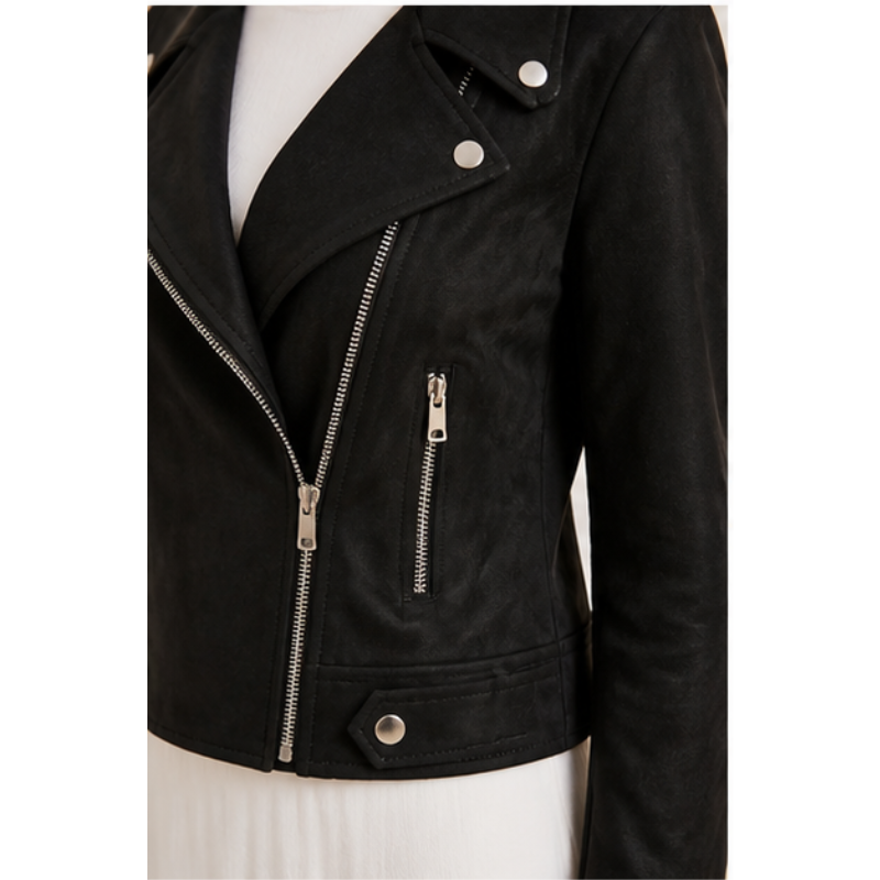 Veste biker noire en suédine Tsniout — vue 4 — Suédine souple noire