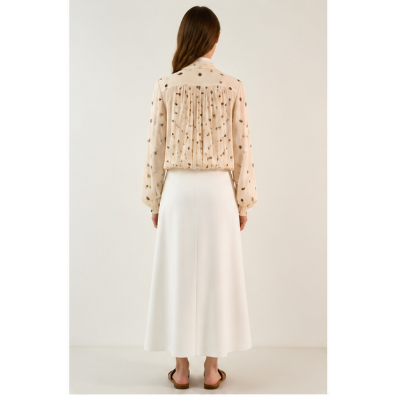 Blouse beige à pois et nœud Tsniout — vue 2 — Tissu léger à pois
