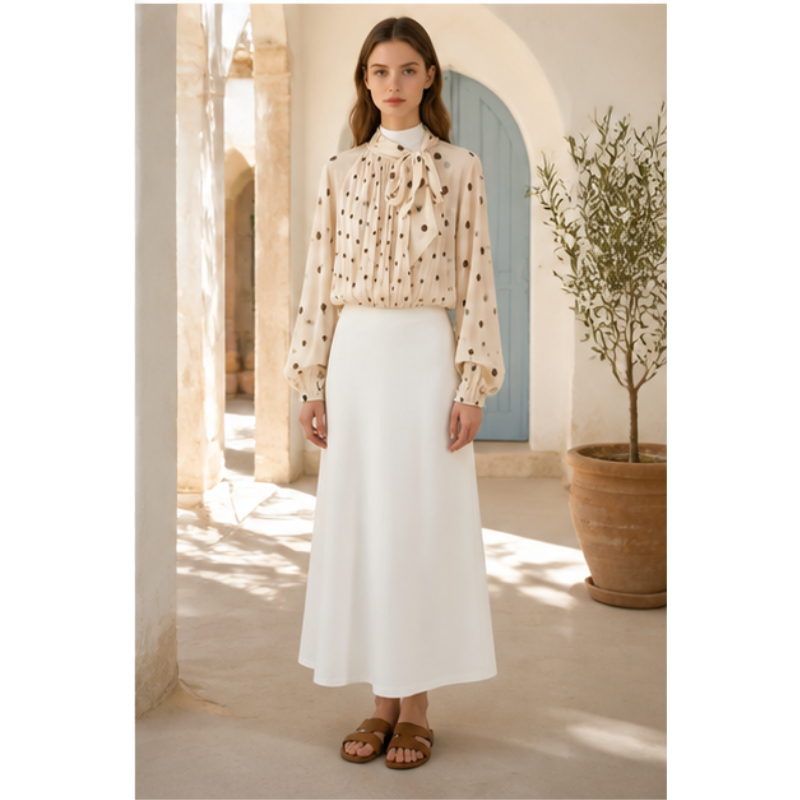 Blouse beige à pois et nœud Tsniout — vue 3 — Tissu léger à pois