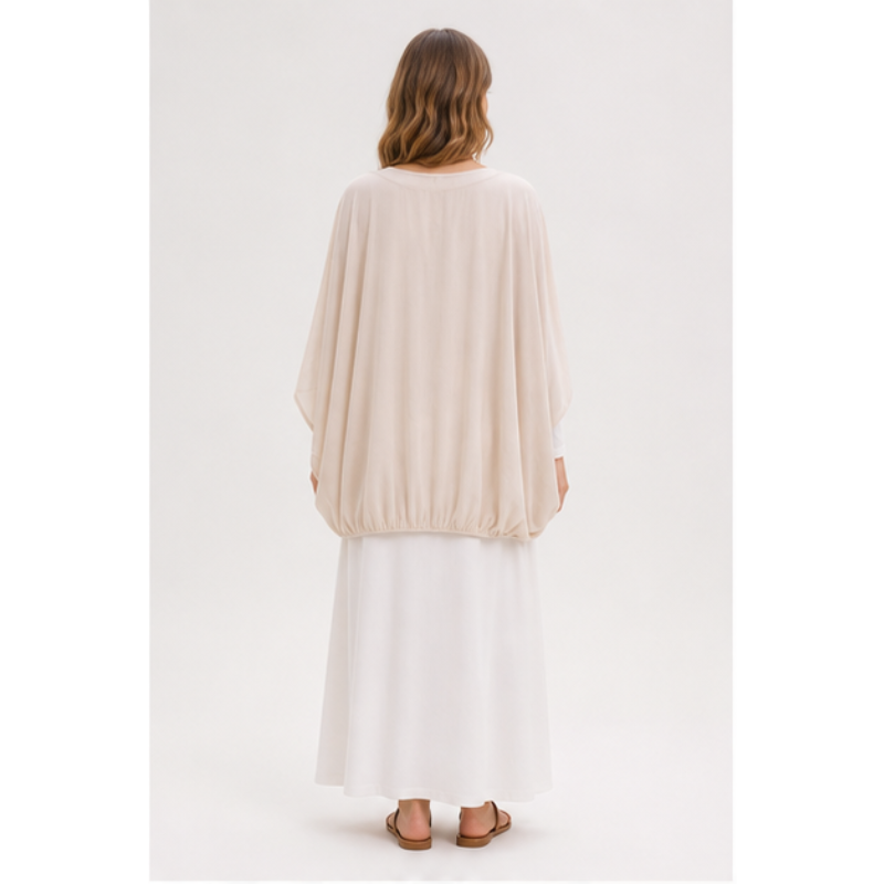 Tunique fluide beige bi-matière pailletée Tsniout — vue 2 — Viscose et soie, maille stretch pailletée