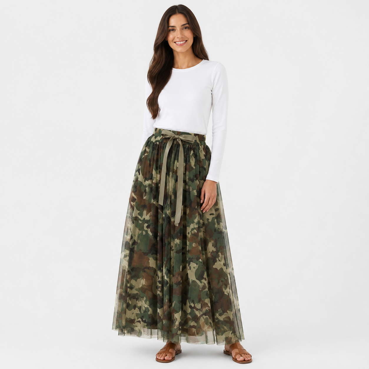 Jupe longue tulle camouflage militaire Tsniout — Tulle léger opaque doublé, motif camouflage