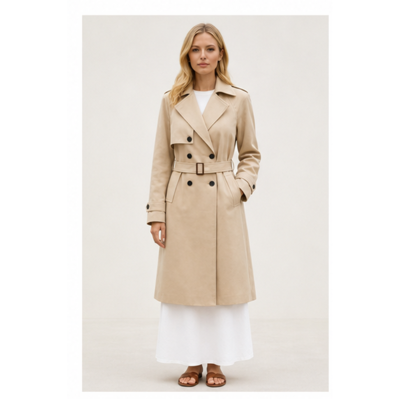 Trench long camel ceinturé Tsniout — Tissu souple camel