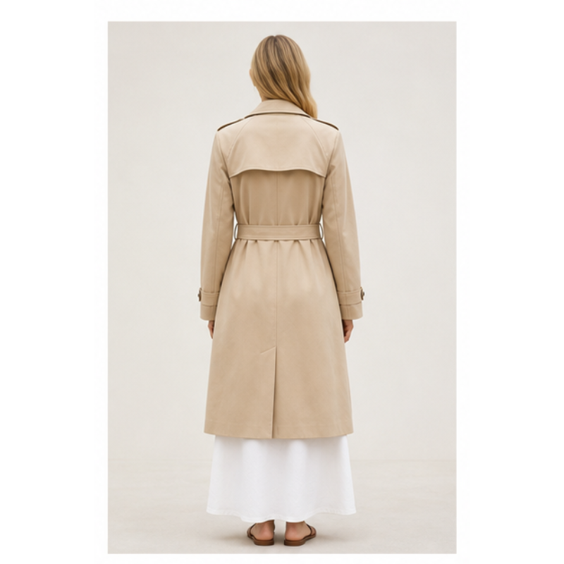 Trench long camel ceinturé Tsniout — vue 2 — Tissu souple camel