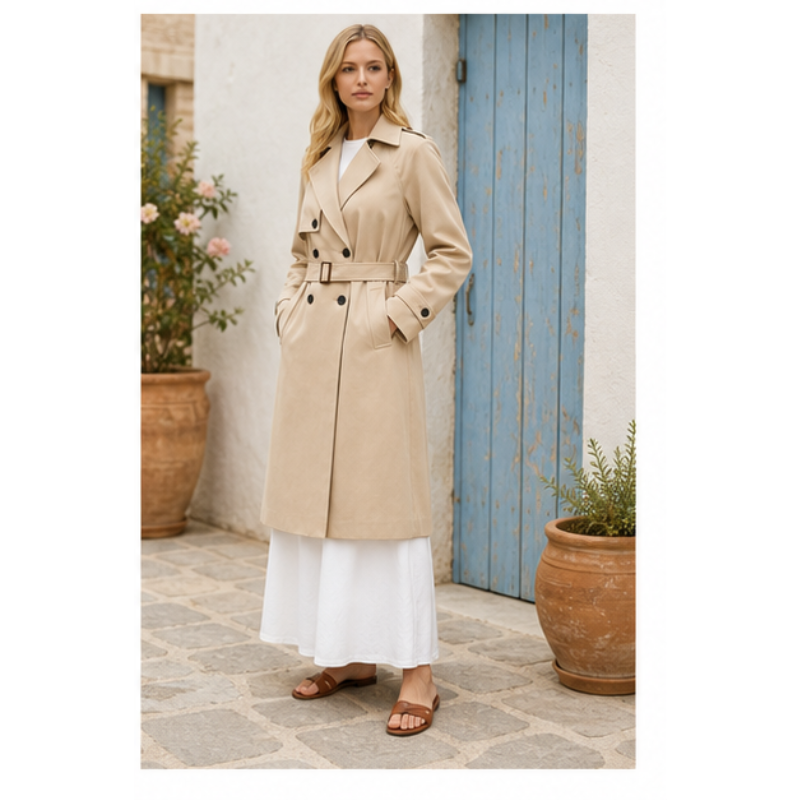 Trench long camel ceinturé Tsniout — vue 3 — Tissu souple camel
