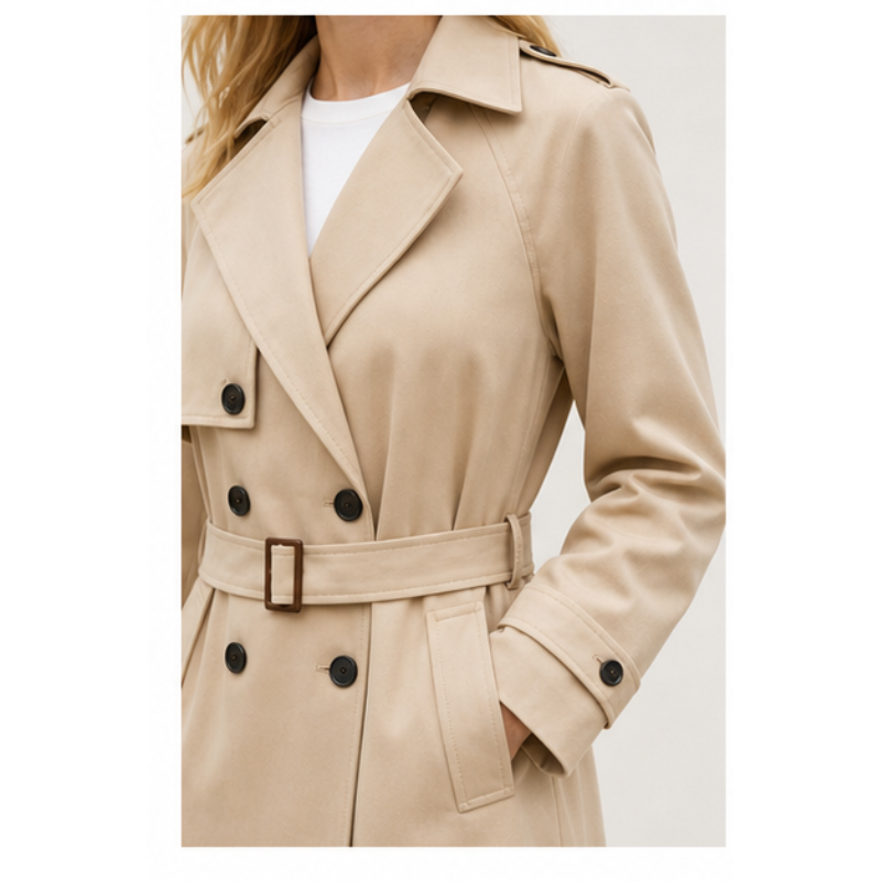 Trench long camel ceinturé Tsniout — vue 4 — Tissu souple camel
