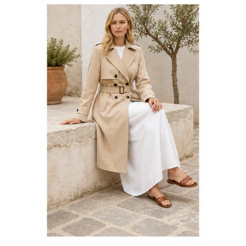 Trench long camel ceinturé Tsniout — vue 5 — Tissu souple camel