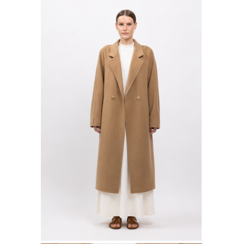 Manteau long camel en laine fait main Tsniout — Drap 70 % laine, 30 % polyester