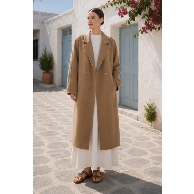 Manteau long camel en laine fait main Tsniout — vue 6 — Drap 70 % laine, 30 % polyester