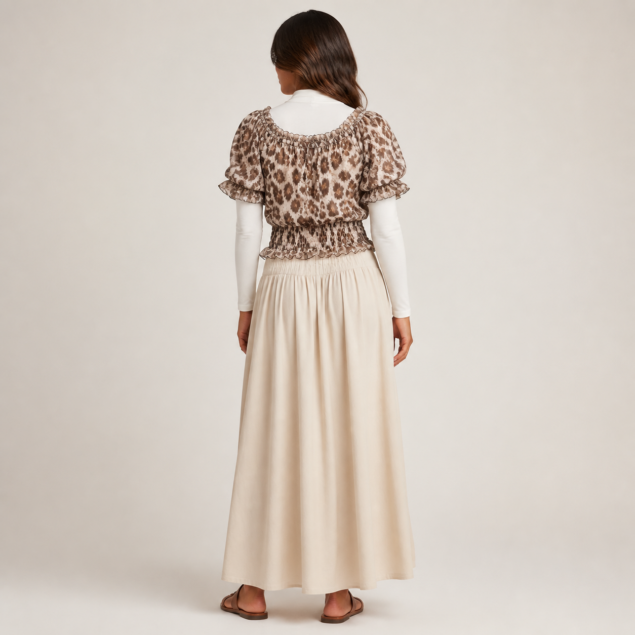 Blouse beige imprimé léopard Tsniout — vue 2 — Viscose 95 %, élasthanne 5 %