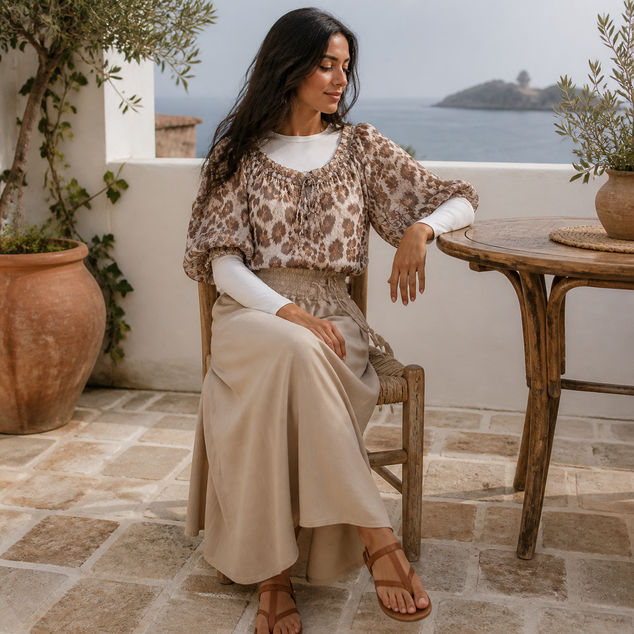 Blouse beige imprimé léopard Tsniout — vue 5 — Viscose 95 %, élasthanne 5 %