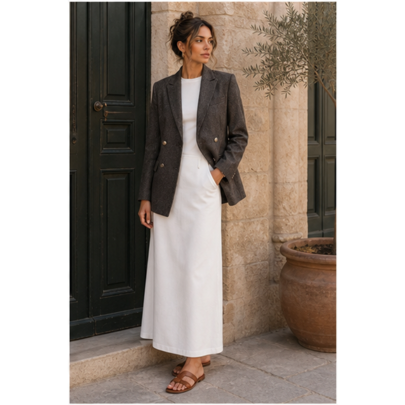 Blazer gris structuré Tsniout — vue 3 — 100 % polyester, texture chevron