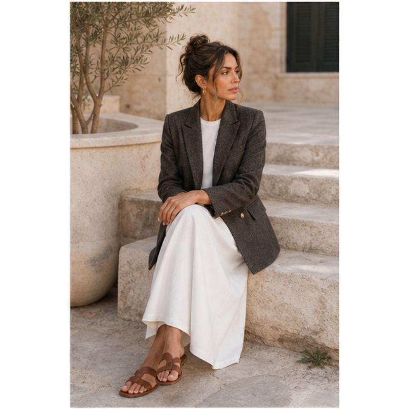 Blazer gris structuré Tsniout — vue 5 — 100 % polyester, texture chevron