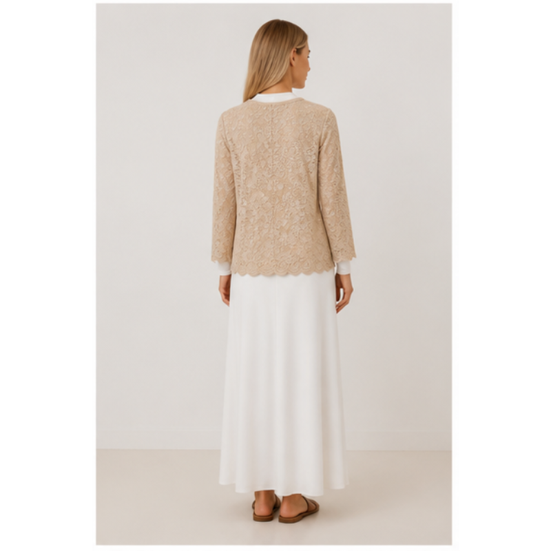 Blouse beige en dentelle fleurie Tsniout — vue 2 — Dentelle fleurie doublée