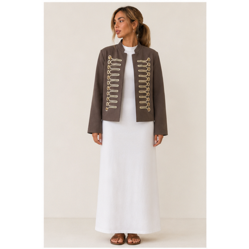Veste officier brun foncé à galons dorés Tsniout — Tissu doublé, galons dorés