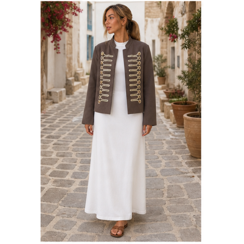 Veste officier brun foncé à galons dorés Tsniout — vue 6 — Tissu doublé, galons dorés