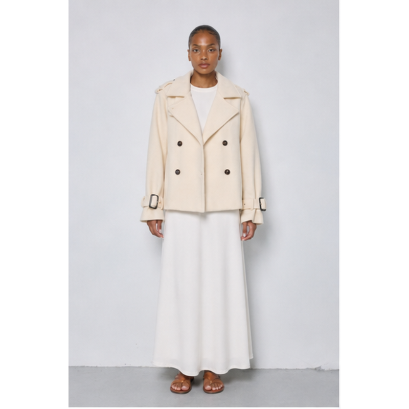Veste courte ivoire double boutonnage Tsniout — Tissu doublé ton sur ton