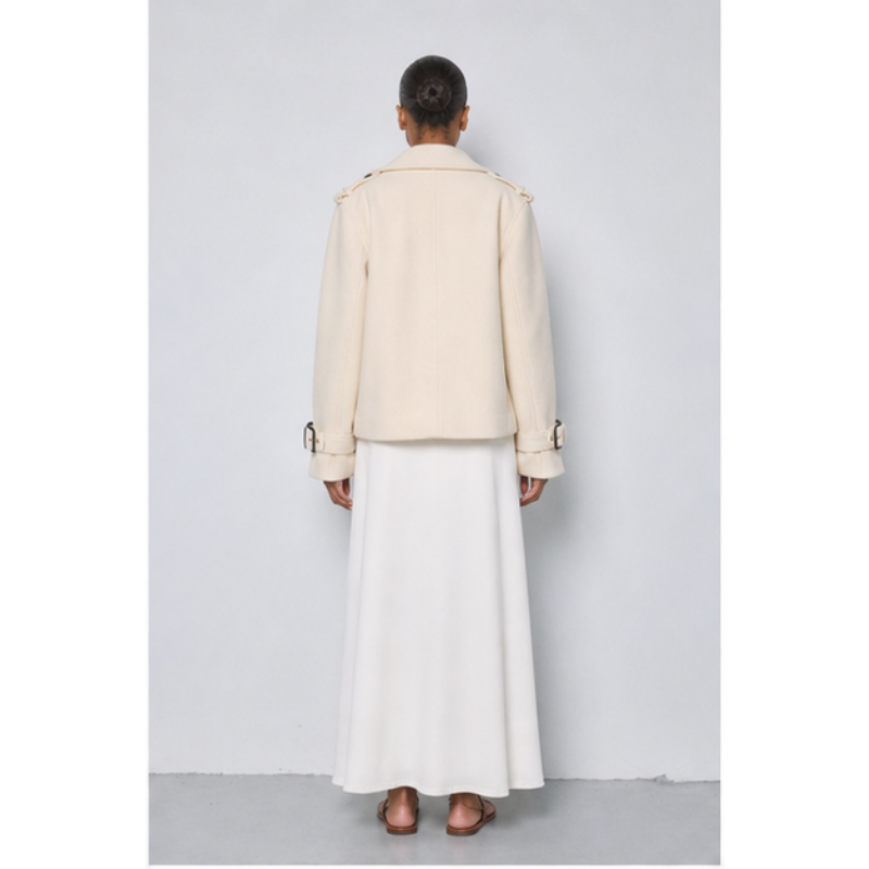 Veste courte ivoire double boutonnage Tsniout — vue 2 — Tissu doublé ton sur ton