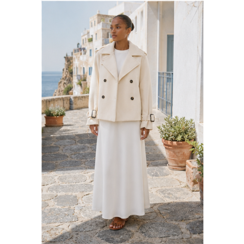 Veste courte ivoire double boutonnage Tsniout — vue 3 — Tissu doublé ton sur ton
