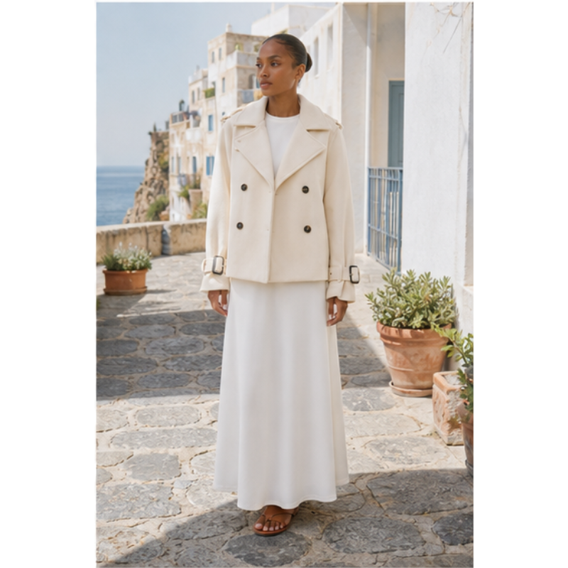 Veste courte ivoire double boutonnage Tsniout — vue 6 — Tissu doublé ton sur ton