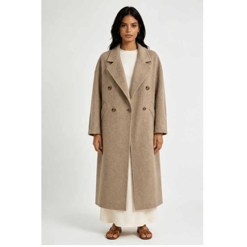 Manteau long taupe oversize Tsniout — Laine mélangée, toucher cachemire