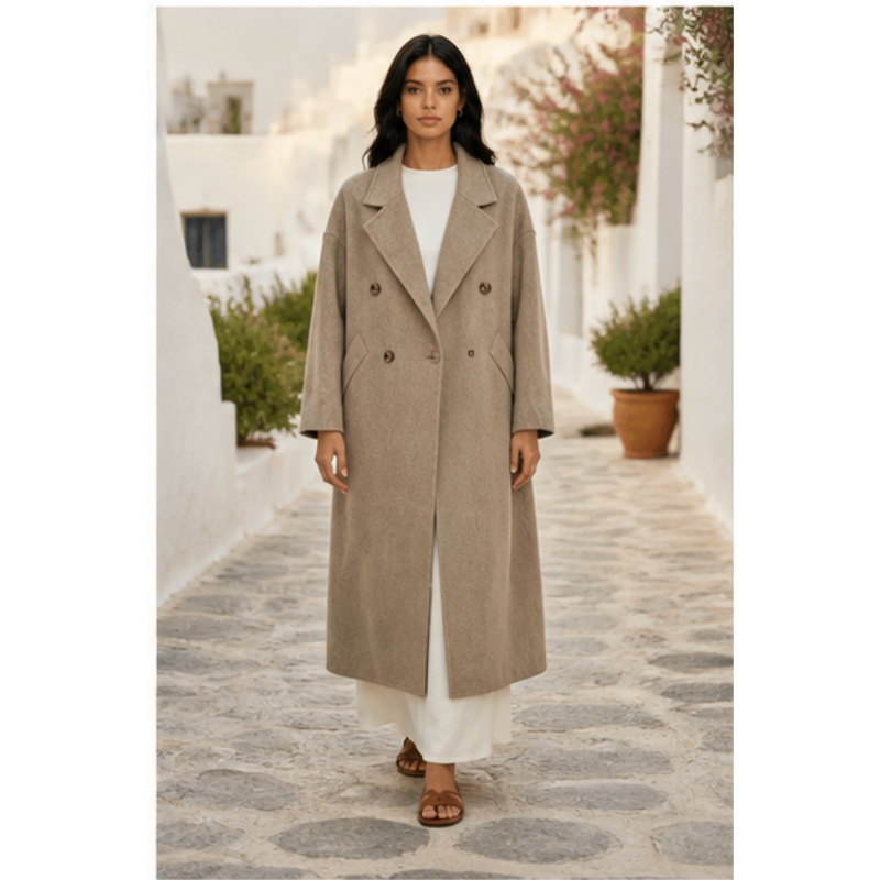 Manteau long taupe oversize Tsniout — vue 3 — Laine mélangée, toucher cachemire