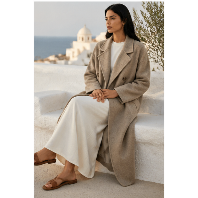 Manteau long taupe oversize Tsniout — vue 5 — Laine mélangée, toucher cachemire