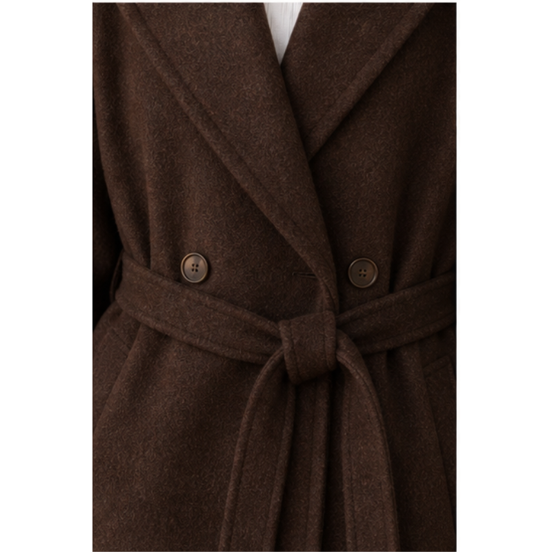 Manteau mi-long chocolat ceinturé Tsniout — vue 4 — 70 % laine, 30 % polyester recyclé