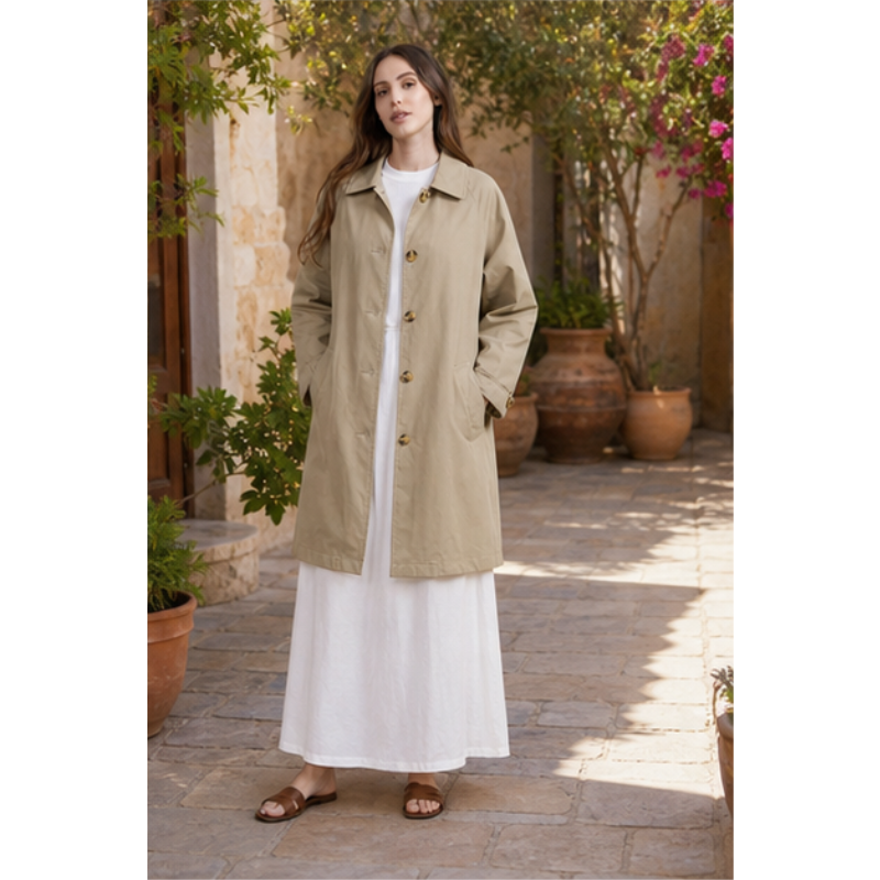 Trench mi-long beige Tsniout — vue 3 — Tissu léger et fluide
