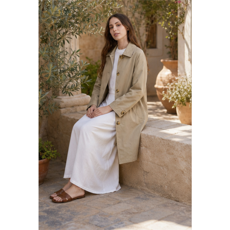 Trench mi-long beige Tsniout — vue 5 — Tissu léger et fluide